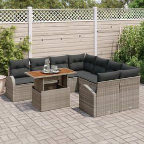 Conjunto de Sofás para Jardim VidaXL de 9 Peças com Almofadas Cinza de