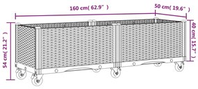 Vaso/floreira de jardim c/ rodas 160x50x54 cm PP cinzento-claro