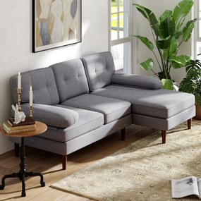 Sofá de Canto com Chaise Longue em Forma de L Estofado em Poliéster para Sala Capacidade 250 kg 215x142x88 cm Cinza