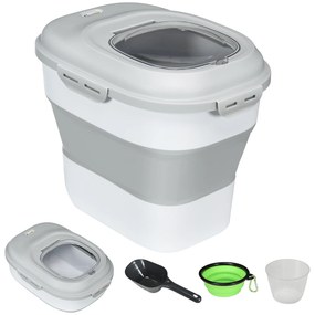 PawHut Recipiente Comida Cães 25L Rodas Copo Medidor Tigela Dobrável Colher Prática Cinza | Aosom Portugal