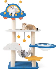Arranhador para gatos 124 CM com vários níveis Poste de raspagem Tema Espaço Azul