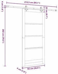 Porta Deslizante vidaXL com Conjunto de Hardware 93x202 cm Madeira Sól