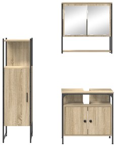 Conjunto de Móveis para Casa de Banho 3 Peças Carvalho Claro e Preto M
