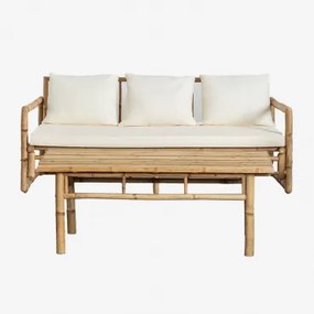Conjunto De Jardim Com Sofá De 3 Lugares E Mesa De Centro 120x60cm Em Bambu Livayna Bambu - Sklum