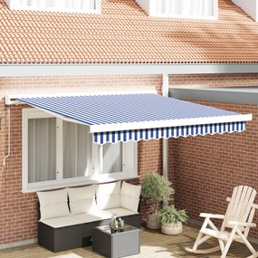vidaXL Toldo Retrátil Manual Azul e Branco 300x250 cm