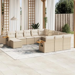 11 pcs conjunto sofás de jardim c/ almofadões vime PE bege