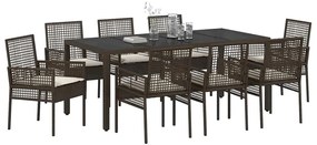 Conjunto de Jantar para Jardim 9 pcs Castanho 190 x 90 x 75 cm