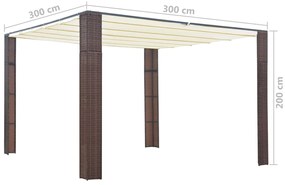 Gazebo com teto em vime PE 300x300x200 cm castanho e creme