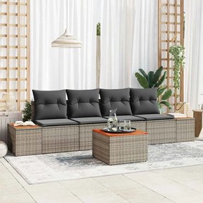 vidaXL Conjunto de Sofá de Jardim de 5 Peças com Almofadas Cinza Rattan Sintético Acácia