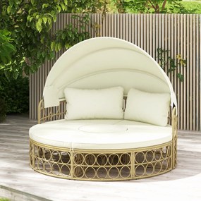 Cama redonda para Jardim exterior com toldo retrátil, assento seccional separado feito de vime PE com almofadas macias Bege