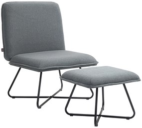 HOMCOM Poltrona Sala de Estar com Apoio para os Pés Poltrona Relax com Pés de Aço em Forma de Cruz Cinza Escuro