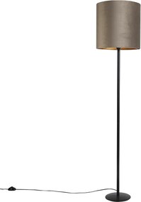 Candeeiro de pé preto com cúpula de veludo bege e dourado 40 cm - Simplo