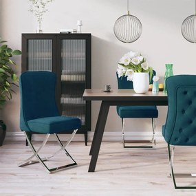 Cadeiras jantar 2 pcs 53x52x98 cm veludo/aço inoxidável azul