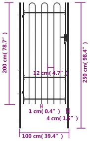 Portão de vedação individual com topo arqueado aço 1x2m preto