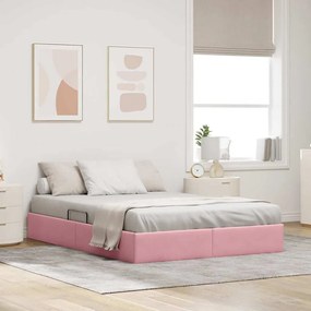 vidaXL Cama com Armazenamento com cabeceira Rosa 140 x 190 cm Veludo