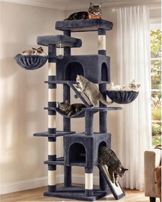 Arranhador para gatos para arranhar XXL com placas para arranhar e sisal, 55 x 45 x 206 cm, cinzento escuro