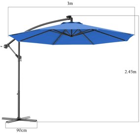Guarda/Chapéu de Sol 'Astrid' – 3m – C/ Luzes LED Solares – Ângulo Aju