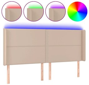 Cabeceira cama c/ LED couro artif. 183x16x118/128 cm cappuccino