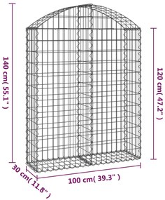 Cesto gabião arqueado 100x30x120/140 cm ferro galvanizado