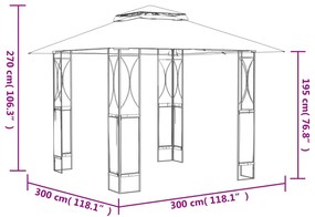 Gazebo com telhado 300x300x270 cm aço antracite