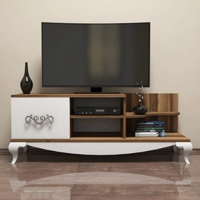 Móvel TV Sultan – Walnut &amp; Branco – 130 cm x 50,6 cm x 45 cm