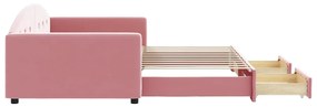 Sofá-cama com gavetão e gavetas 100x200 cm veludo rosa