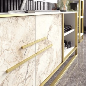 Móvel TV Polka – Dourado e Branco – 160x56,6x38,5 cm