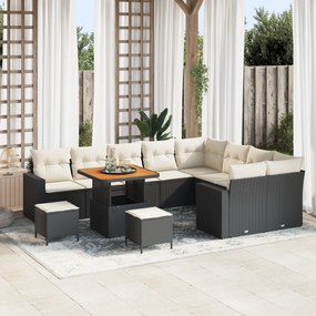 Conjunto de Sofás de Jardim vidaXL 12 Peças com Almofadas Preto Rattan
