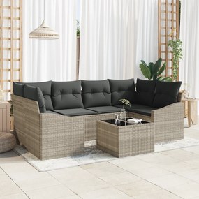 vidaXL Conjunto de Jantar ao Ar Livre com 7 Peças e Almofadas Cinza Claro em Poly Rattan