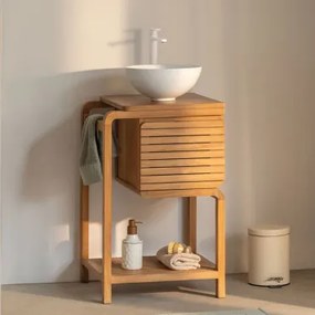 Conjunto De Móvel De Casa De Banho Em Madeira De Teca Bradley Cerâmica Branca Redonda Ø30 Cm Calgari & Sem Espelho & Branco ?30 - Sklum
