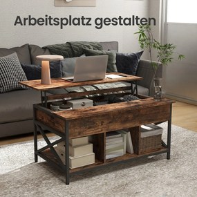 Mesa de centro com altura ajustável 60 x 100 x (48-62) cm castanho vintage-preto