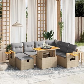 8 pcs conjunto de sofás p/ jardim com almofadões vime PE bege