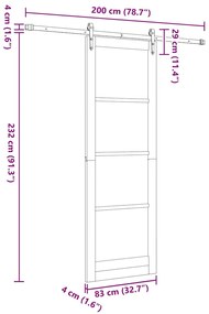 Porta Deslizante vidaXL com Conjunto de Ferragens Branca 83x232 cm Mad