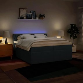 Cama com molas/colchão 200x200 cm tecido azul