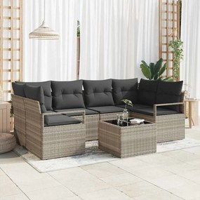 Conjunto de Sofá de Jardim vidaXL de 7 peças com Almofadas Cinza Claro Rattan de Polipropileno