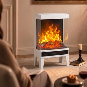 Lareira Elétrica 1000/2000 W com Chama LED Ajustável até 15-20 m² 40,5x20x62 cm Branca