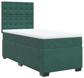 Cama com molas/colchão 100x200 cm veludo verde-escuro