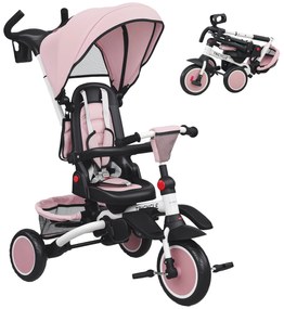 AIYAPLAY Triciclo bebé evolutivo 6 em 1, triciclo criança dobrável com pega parental ajustável, assento giratório 360°, rosa | Aosom Portugal
