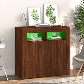 Aparador com luzes LED 80x35x75 cm carvalho castanho