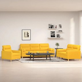 vidaXL 3 pcs conjunto de sofás c/ almofadões tecido amarelo-claro
