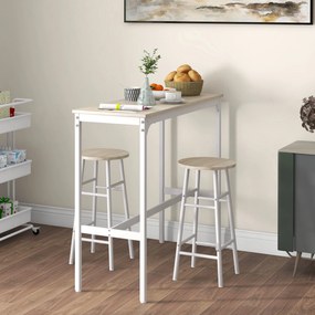 Conjunto de Mesa Alta de Bar com 2 Bancos Mesa Alta de Cozinha com Ban