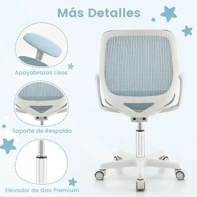 Cadeira giratória para crianças com altura ajustável, rodas com travão e apoios de braços ergonómica azul