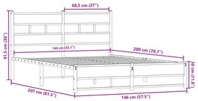 Estrutura de cama sem colchão 140x200 cm metal carvalho fumado