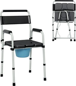 Cadeira sanitária dobrável, antiderrapante e com altura ajustável, assento e braços almofadados, capacidade de 150 kg, preta