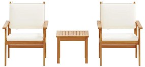 Conjunto de Bistro de Jardim 3 Peças com Almofadas em Madeira Sólida d