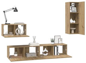 Gabinete de TV de Parede 4 pcs Carvalho Artesanal