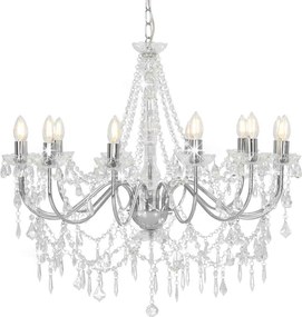 281610 vidaXL Lustre com contas lâmpadas 12 x E14 prateado