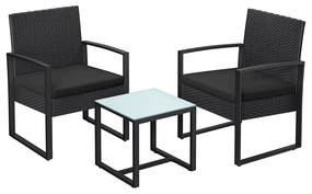 Conjunto de mobiliário para varanda em polirattan PE com mesa e 2 cadeiras. | SONGMICS | 59 x 57,5 x 76 cm | preto | GGF010B05.