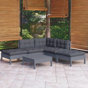vidaXL 6 pcs conjunto lounge de jardim c/ almofadões pinho cinza