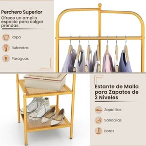 Guarda Roupa de canto 2 em 1  para roupa com gancho superior e 2 prateleiras Economia de espaço 42,5 x 42,5 x 193,5 cm Dourado